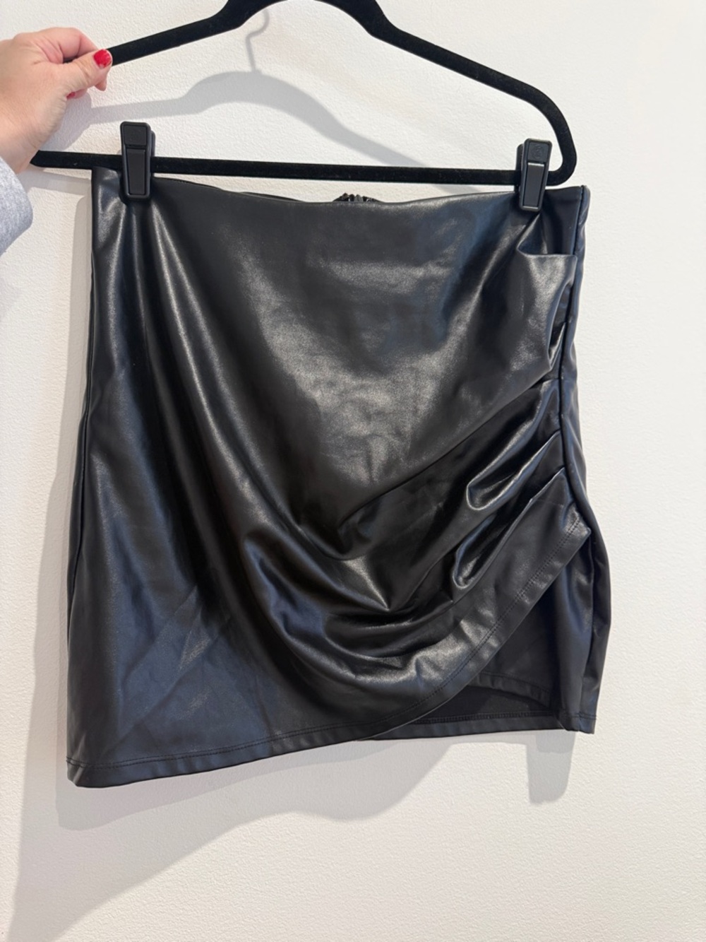 Amazon Black Faux Leather Draped Mini Skirt